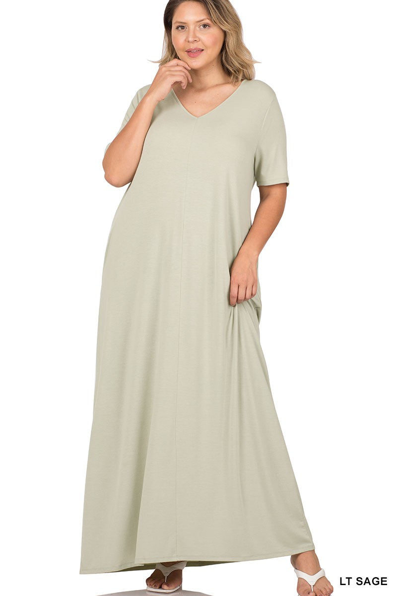 | '- V-Neck Lt Sage Maxi