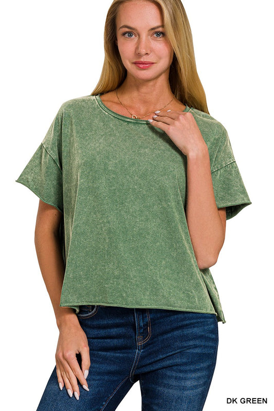 | '- Dk Green Acid Wash Crop Top