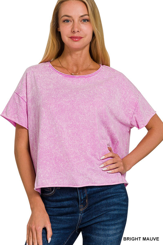 - Bright Mauve Acid Wash Crop Top