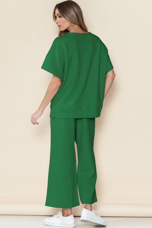 | '- Green Textured Short Sleeve Set