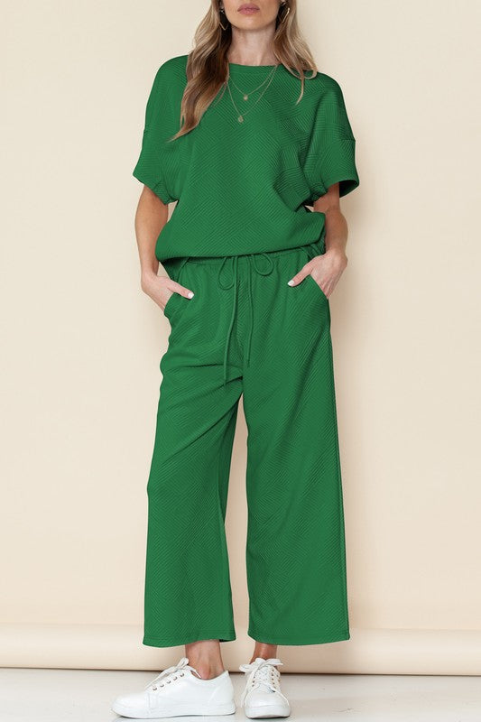 | '- Green Textured Short Sleeve Set