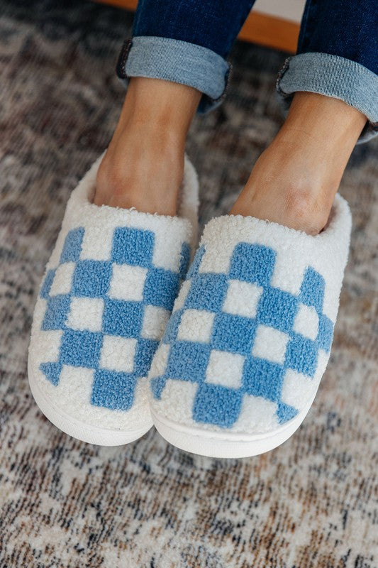 Blue Checkered Slippers