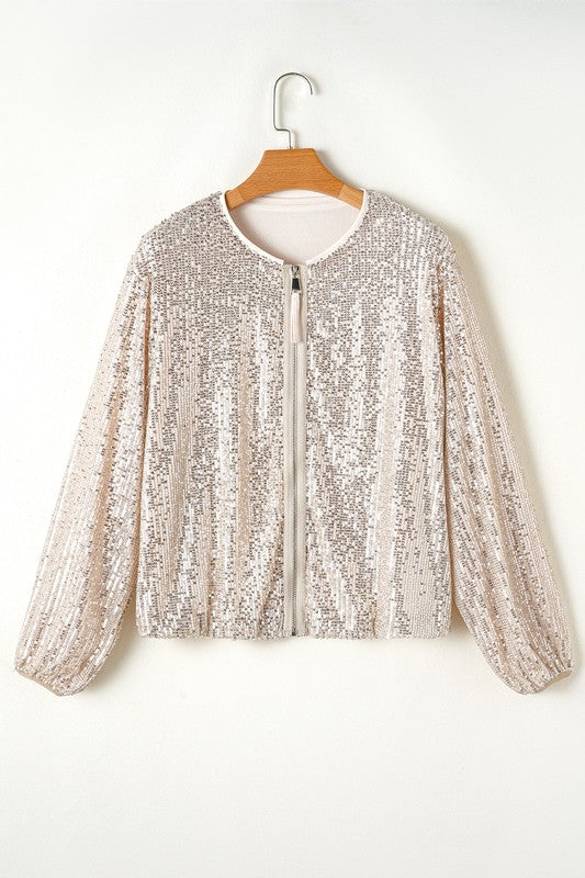 | Apricot Sequin Zip Jacket