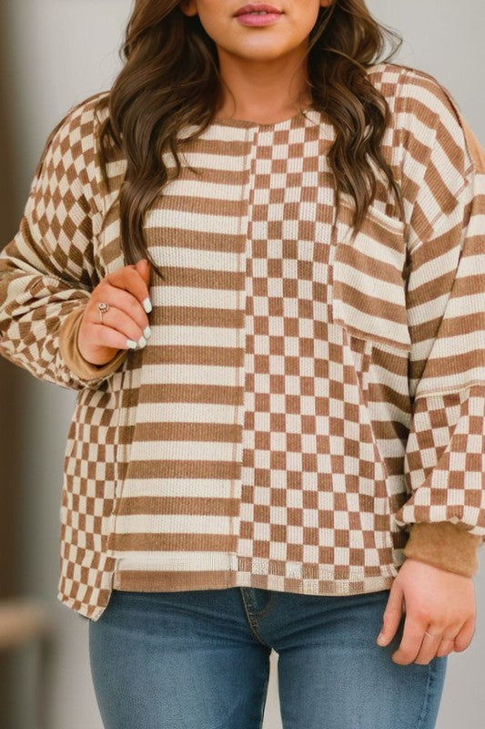 | Striped Checkered Patchwork Top