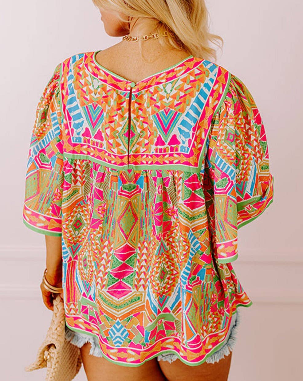 | Abstract Wide Sleeve Blouse