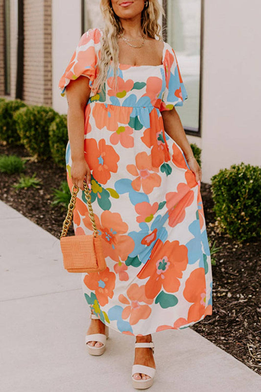 | Floral Puff Sleeve Maxi Dress