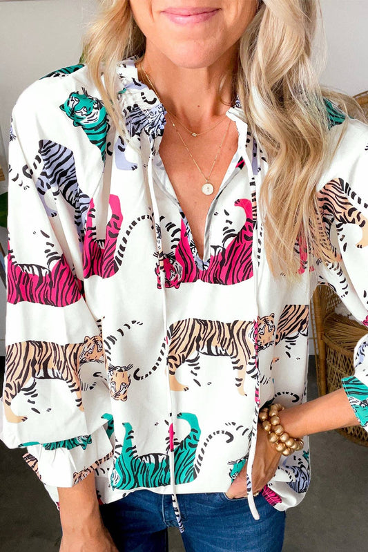 | Tiger Ruffle Lantern Sleeve Blouse