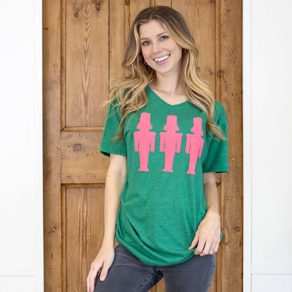 | Nutcracker Trio V-Neck T-Shirt   Green/Hot Pink   -Asst.