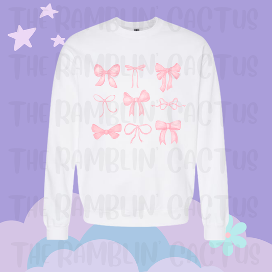 Pink Bow Coquette Pullover (White)