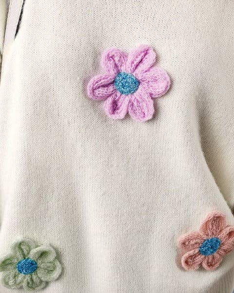 | Floral Crochet V-Neck Sweater