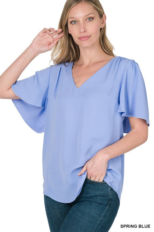 | '- Spring Blue Waterfall Sleeve Top