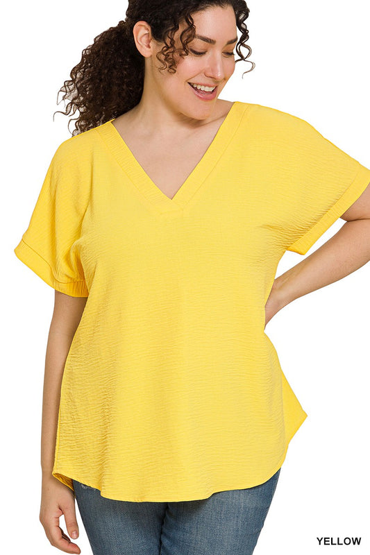 | '- Yellow Hi-Low V Neck